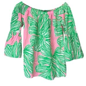 Lilly Pulitzer Pink and Green Leaf Blouse